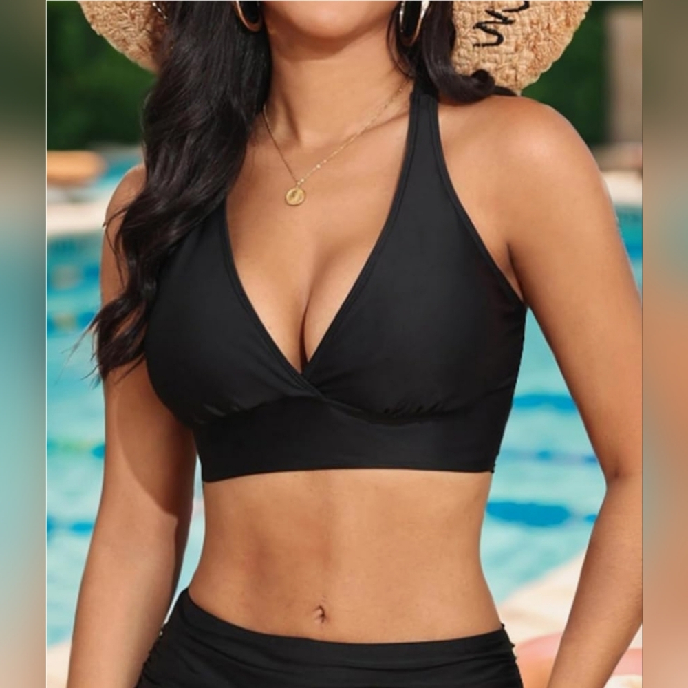 Women's Sporty Adjustable Wide Straps Bikini Top Large